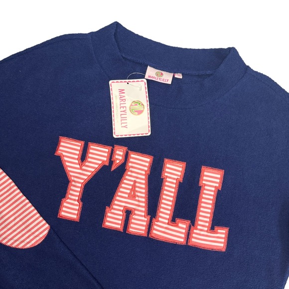 Marleylilly Tops - NEW Marley Lilly Y'ALL Terry Sweatshirt Long‎ Sleeve Patchwork Pullover Sz L/XL